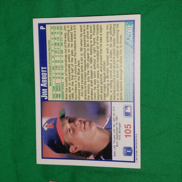 Jim Abbot Baseball Card Bundle 90 91 92 Score Upper Deck Classic - Picture 5 of 13
